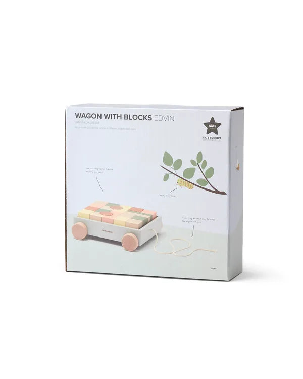 Wooden Pull-Along Wagon with Blocks - 21-piece set - Kid's Concept