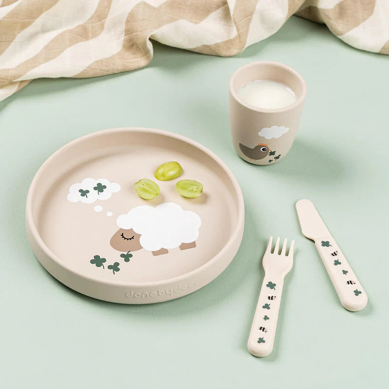 Saugnapf Teller - Silicone Stick&Stay plate - Tiny farm - Sand - Done by Deer