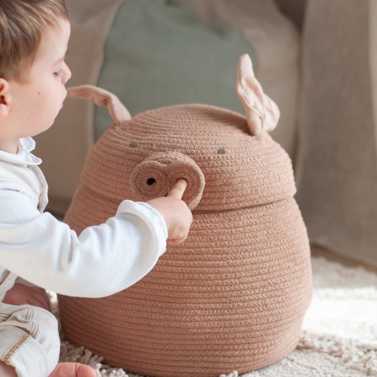 Basket Peggy the Pig – Opbergmand varken – Rose – Ø 32 × 30 cm – Lorena Canals