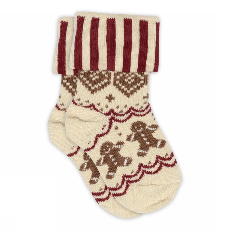 Merry Socks – Chaussettes de Noël en coton pour enfant – Motif de Noël et revers rayé – MP Denmark