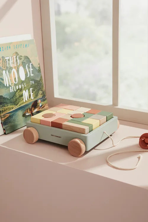 Wooden Pull-Along Wagon with Blocks - 21-piece set - Kid's Concept