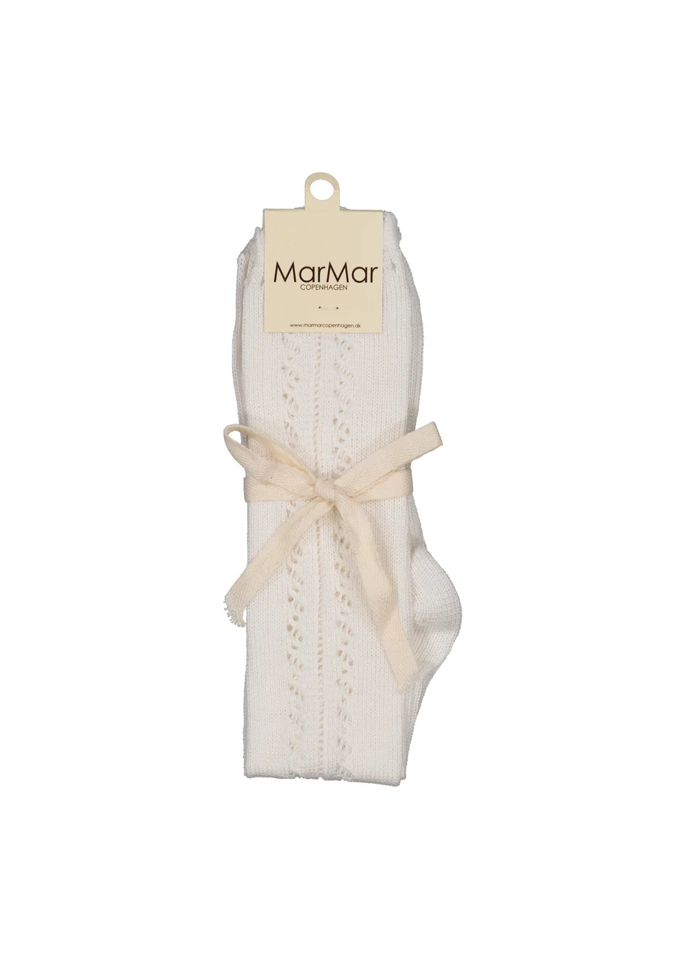 Knee Socks Pointelle – Gentle White – Chaussettes hautes en coton ajouré enfant – MarMar Copenhagen