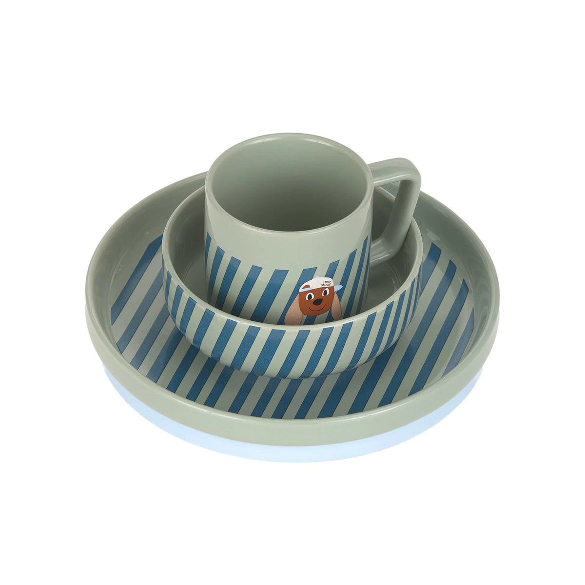 Porseleinen Kinderservies met Siliconen Antislip – 3-delige Set – Tiny Team Dog – LÄSSIG