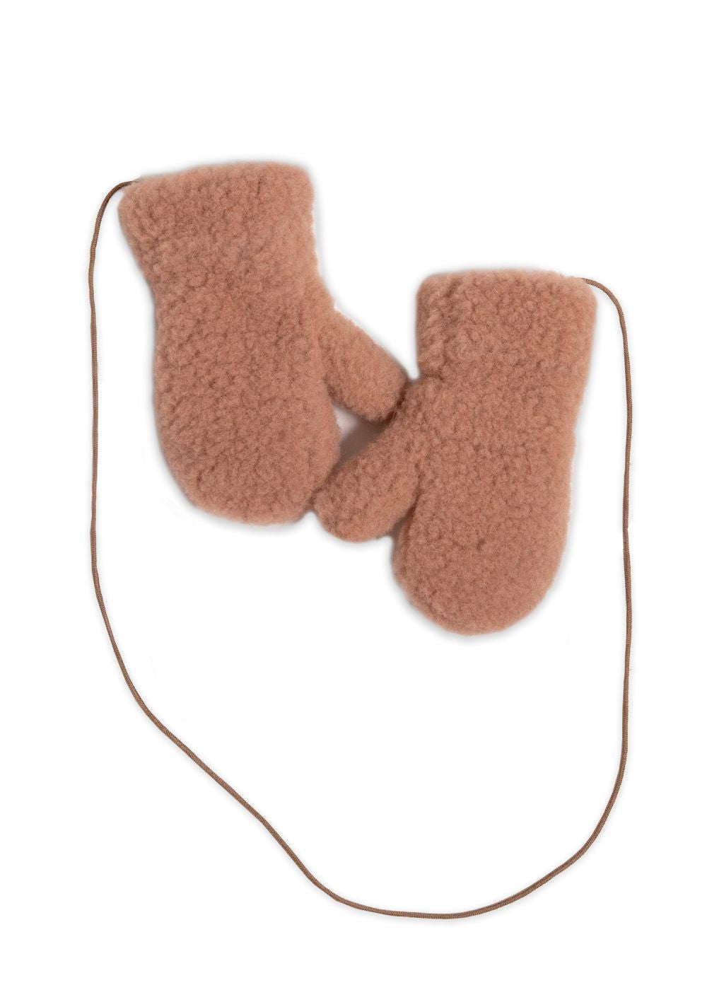 Woolen children's mittens with cord - Gully Junior Beige – 100% wool – Alwero