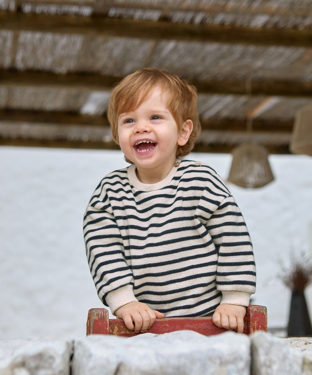 Striped Jersey Sweater - Cocoon/Zwart - Katoen & gerecycled katoen - Play Up