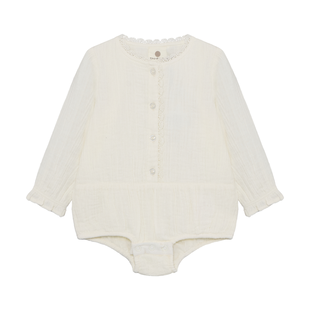 Mousseline romper met ruches - Pearled Ivory – 100% katoen – En Fant