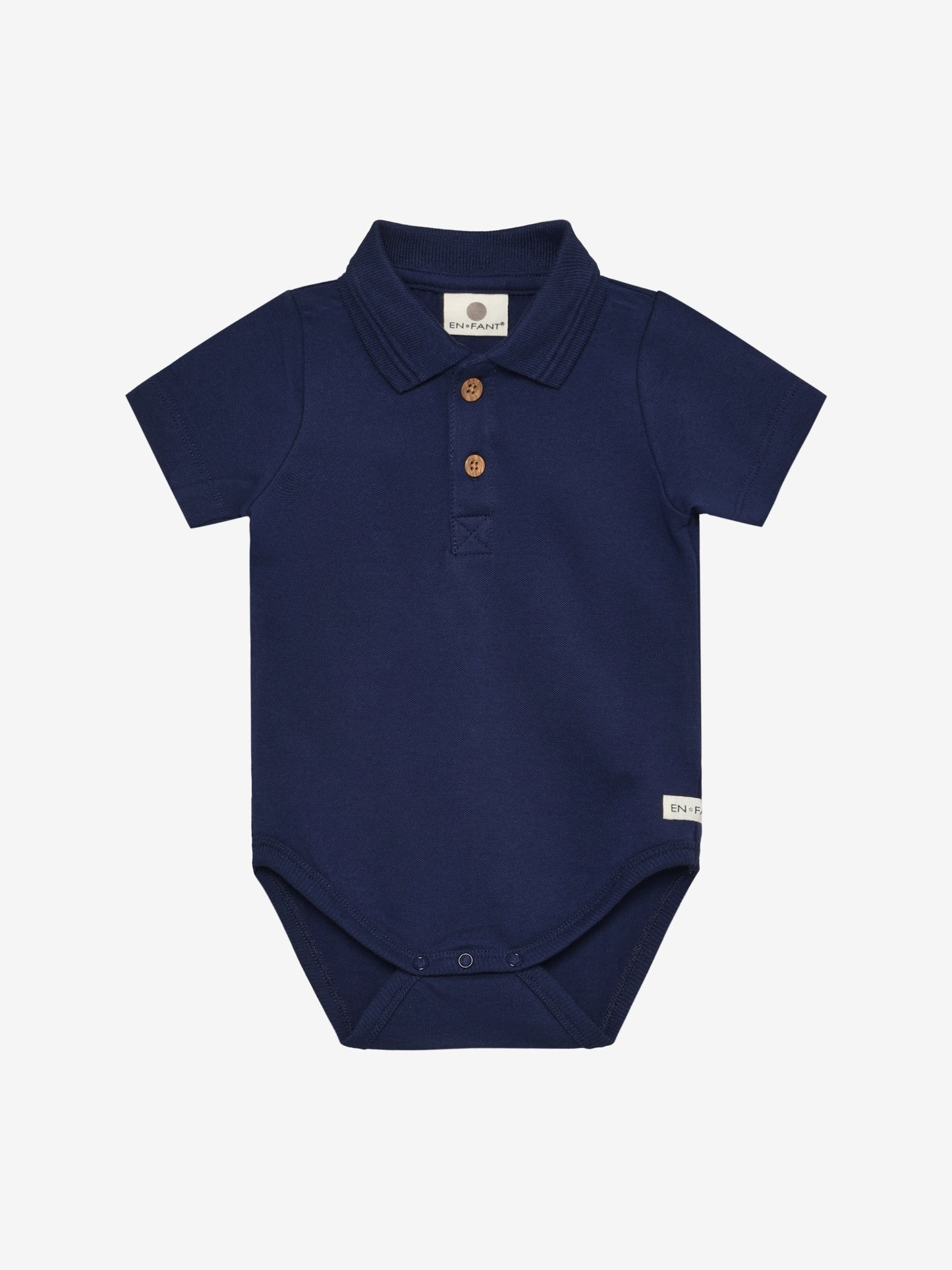 Short Sleeve Polo Romper - Organic Cotton - Medieval Blue - En Fant