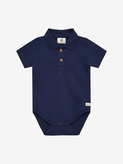 Short Sleeve Polo Romper - Organic Cotton - Medieval Blue - En Fant