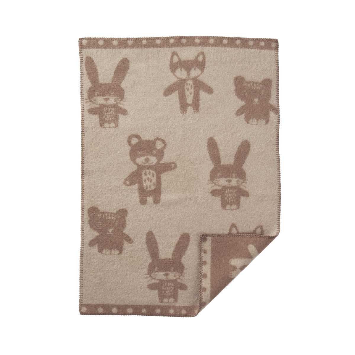 Bunny & Bear – Wool Baby Blanket with Bunnies and Bears – 100% Lambswool – 65 × 90 cm – Klippan Yllefabrik