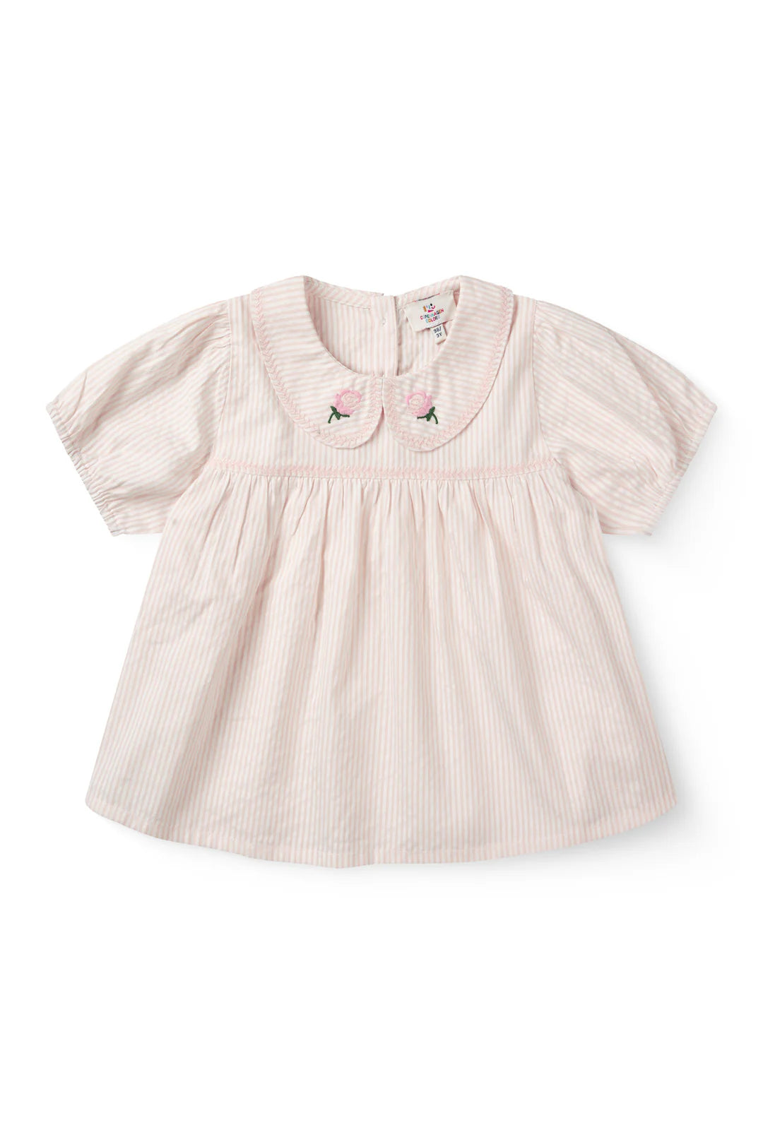 Seersucker blouse met kraag - Dusty Rose met Cream Stripe - Biologisch katoen - Copenhagen Colors - productfoto