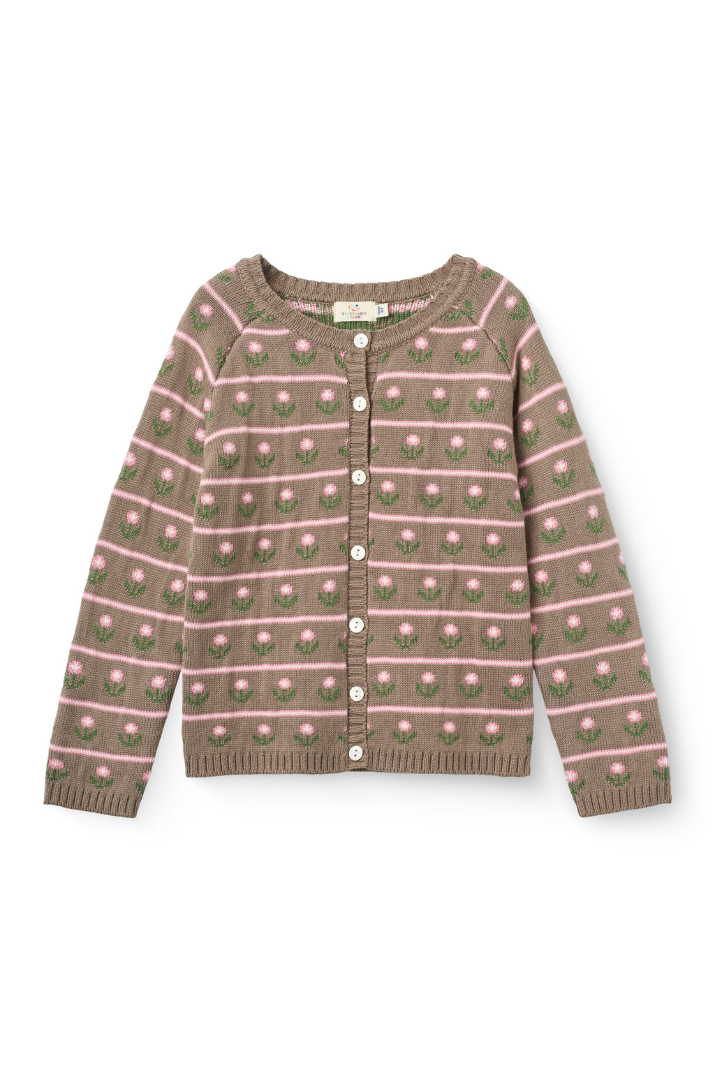 Gebreid vest met bloemenpatroon - Walnut Flower - 100% biologisch katoen - Copenhagen Colors - voorkant