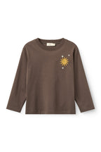 Top met lange mouwen en borduursel - Dark Brown - Biologisch katoen - Copenhagen Colors - voorkant
