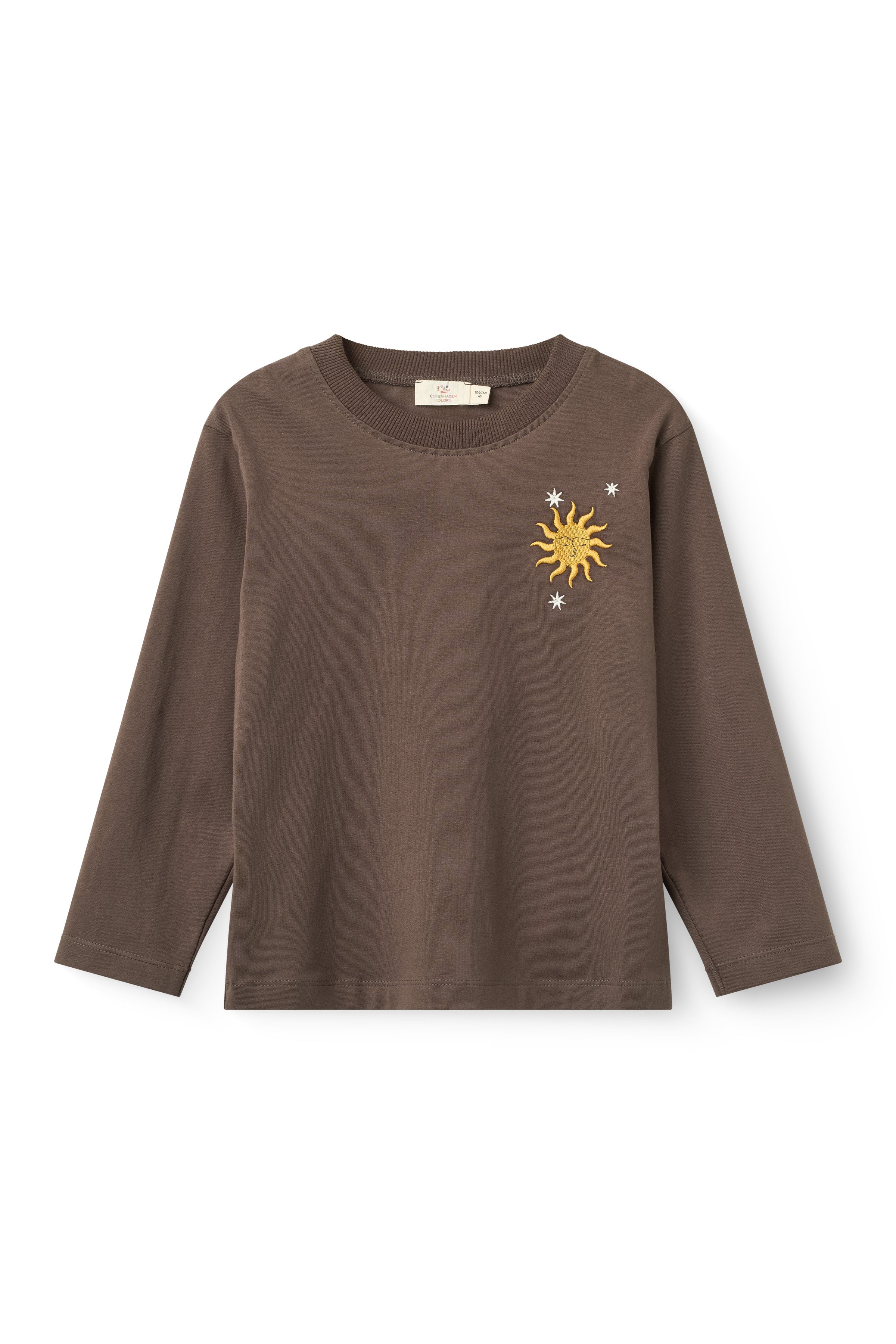 Top met lange mouwen en borduursel - Dark Brown - Biologisch katoen - Copenhagen Colors - voorkant