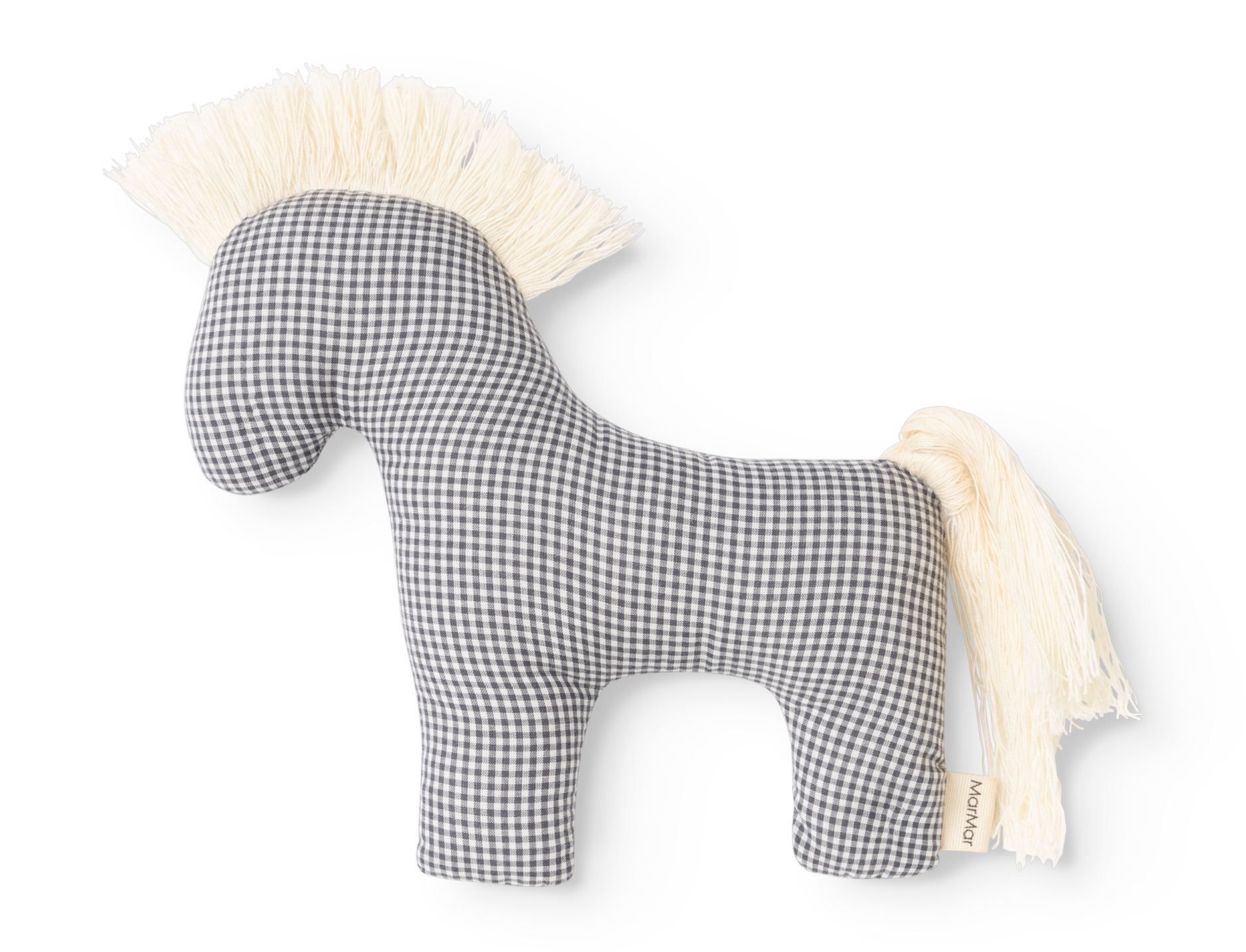 Knuffelrammelaar Little Horse - Biologisch katoen - Blue Check - MarMar Copenhagen - productfoto - afbeelding 6