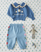 Baby Broekje – Light Denim Embroidered Tulips – 100% katoen - Emile et Ida