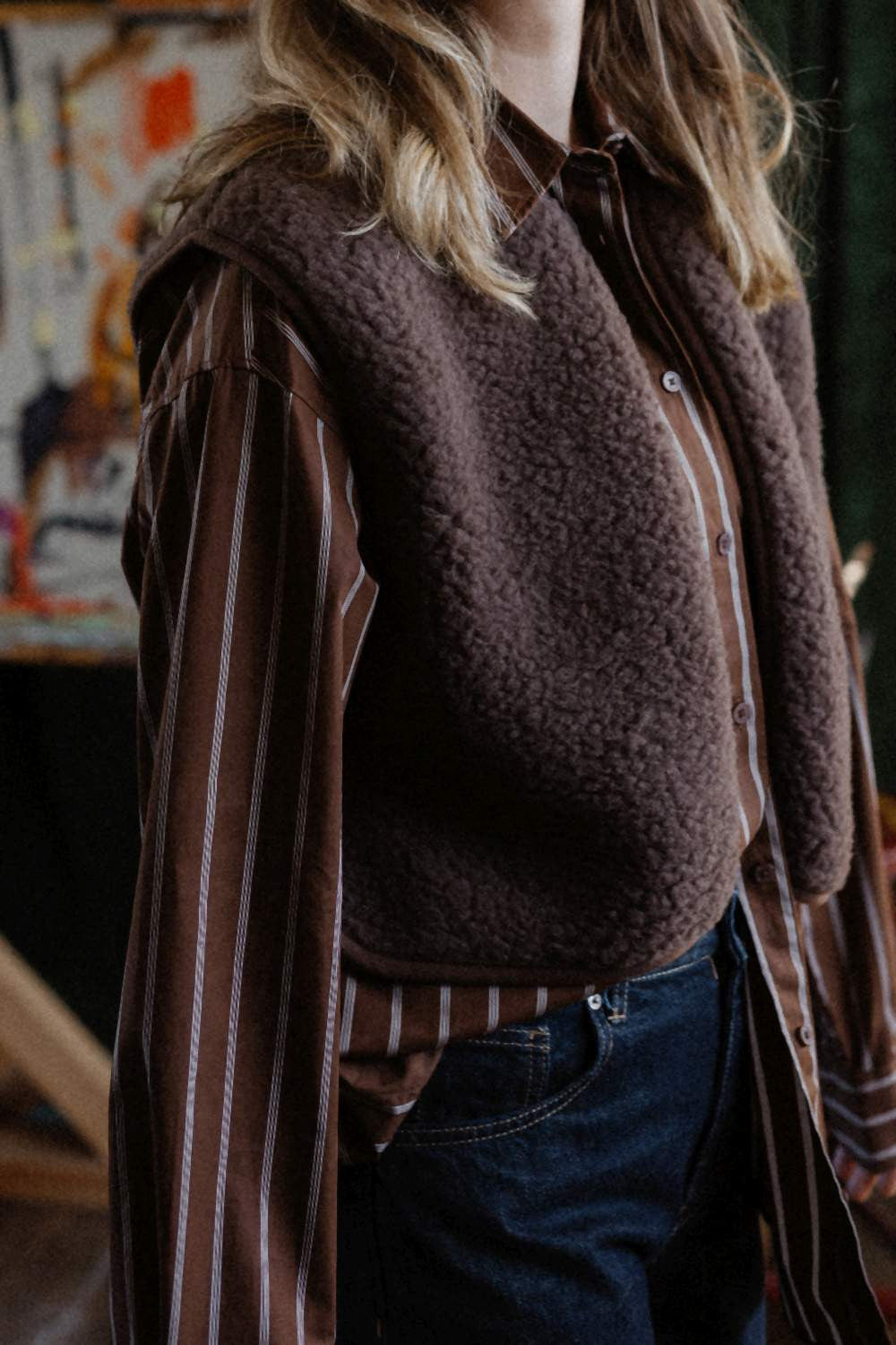 Camino Gilet – Choco Martini Light – Women's cropped 100% wool vest – Alwero