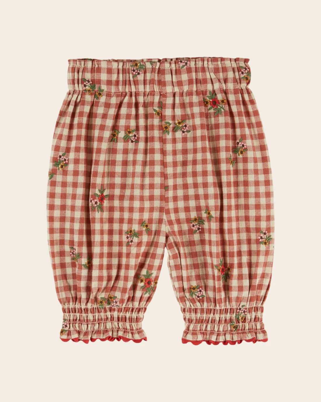 Baby broekje – Terracotta Gingham Embroidered – 100% katoen - Emile et Ida