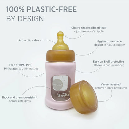 Glazen babyfles - Wide Neck met sleeve/beschermhoes - Glas & natuurrubber - HEVEA