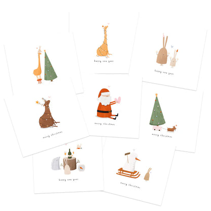 Set aus 8 Weihnachtskarten inkl. Umschlägen und Stickerbogen - Alijt