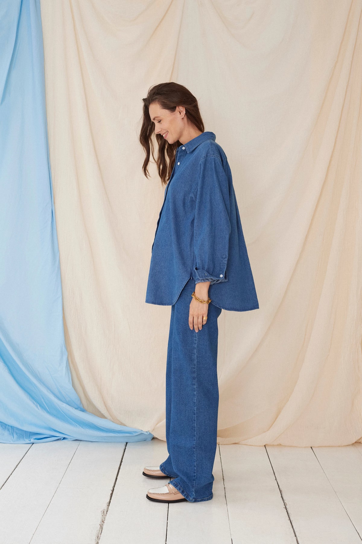 The Wide Jeans Dark Blue – Wide-leg maternity jeans with adjustable belly band – Atelier Melon