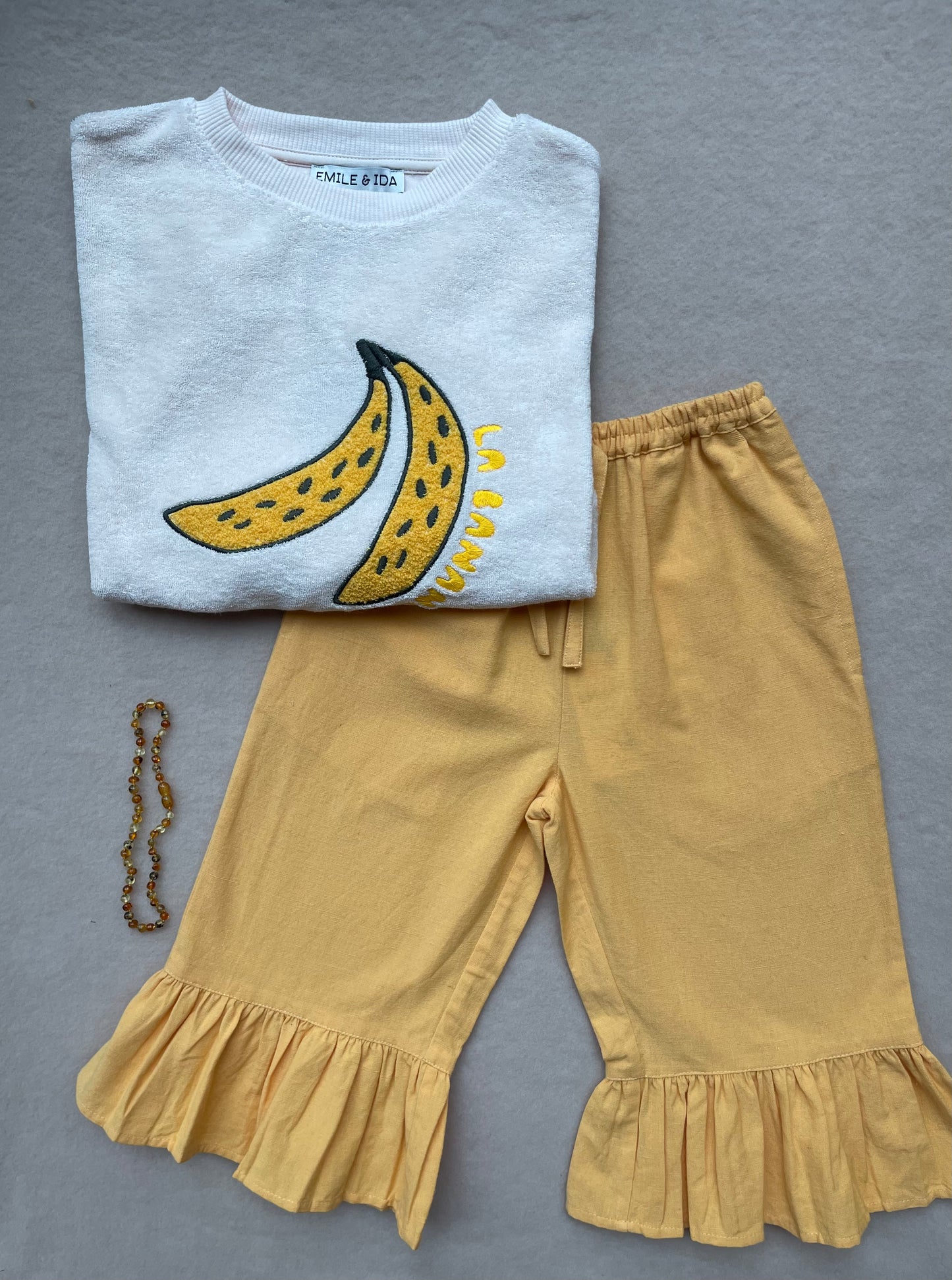 Sweater - Sweat Brode Banana - Katoenmix - Creme/Off White - Emile et Ida