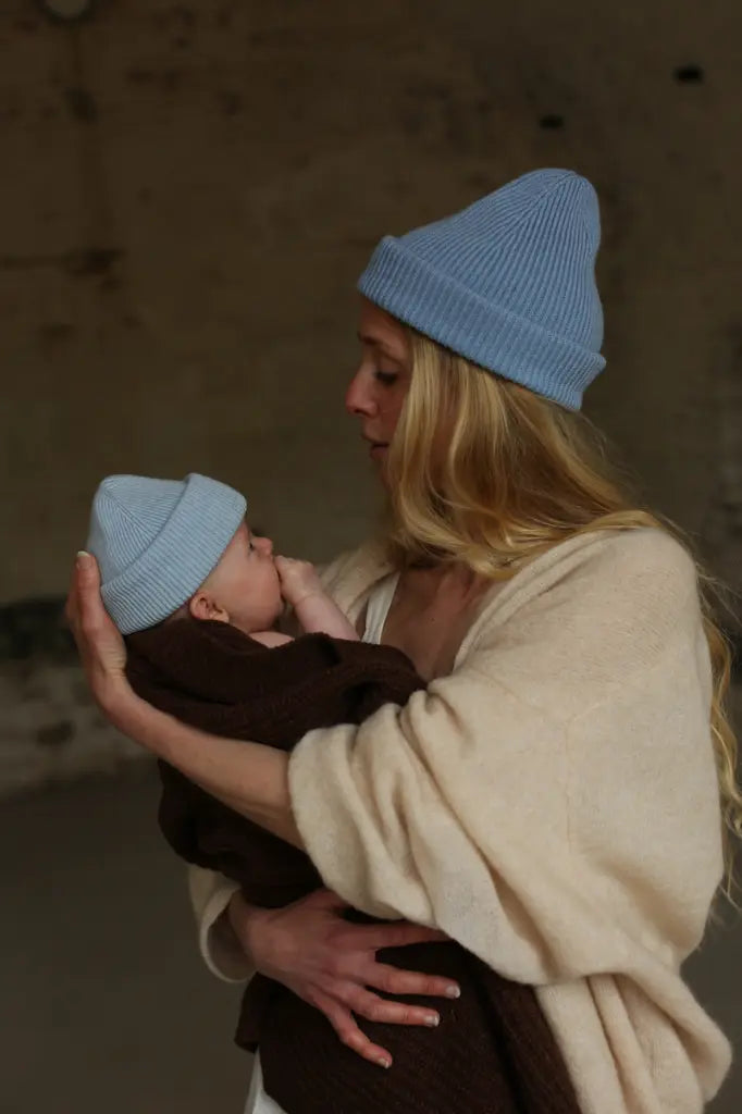 Gebreid mutsje - Fonzie newborn - Merino wol - HVID