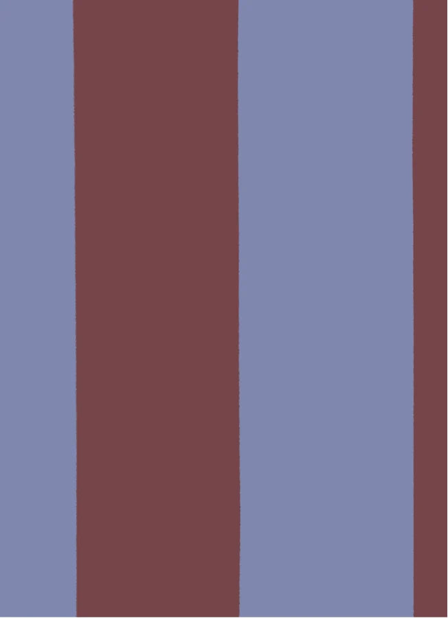 Brede Strepen Bordeaux Blauw – Atelier Chien: Detailansicht des Tapetenmusters.