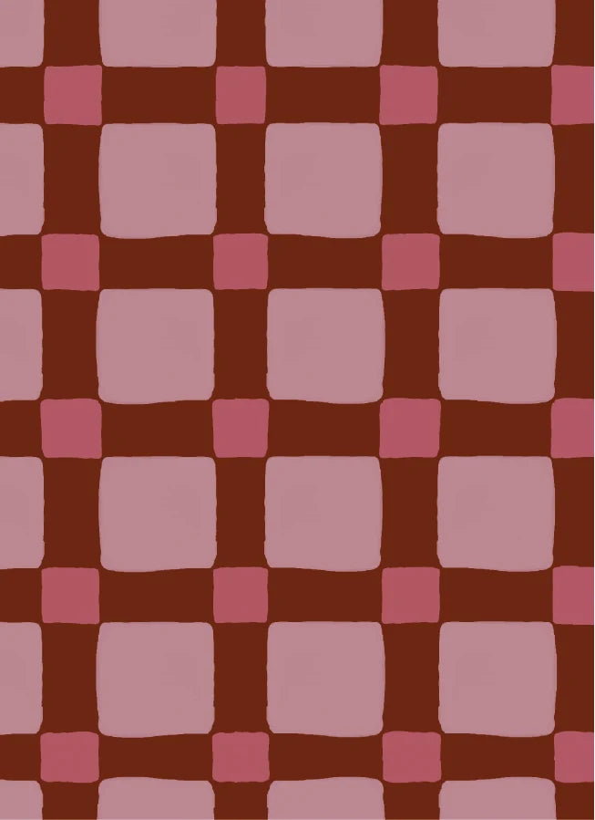 Quilt Check Bordeaux Red – Atelier Chien: detail of the wallpaper pattern.