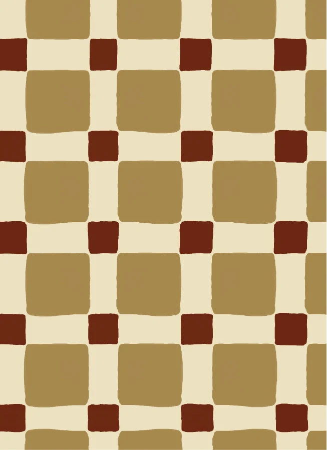 Geblokt Quilt Olijfgroen – Atelier Chien: detail van het behangpatroon.