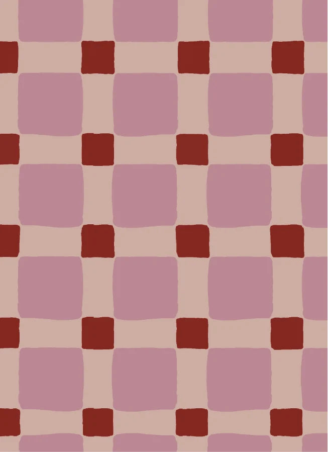 Geblokt Quilt Roze – Handgetekend roze ruitbehang van duurzaam vliesbehang – Atelier Chien