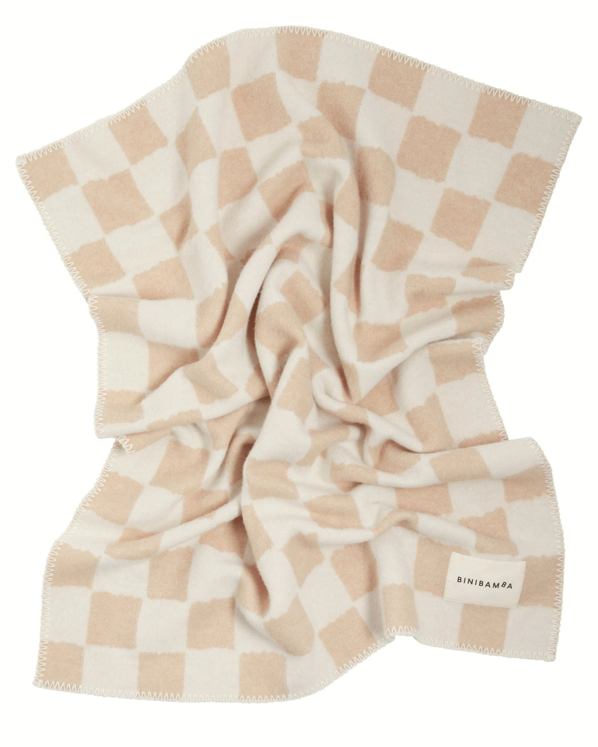 Camel Chequerboard Merino Biniblanket – Babydecke mit Karomuster - 100% Merinowolle - 75×100 cm – BINIBAMBA