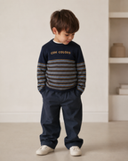 Twill broek met verstelbare taille - Navy - 100% biologsch katoen - Copenhagen Colors - met kind in streeptrui
