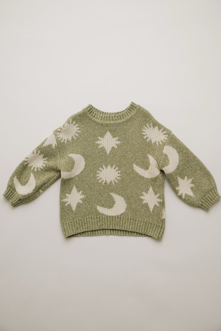 Moon & Stars Sweater Matcha – 100% Bio-Baumwolle – Claude & Co