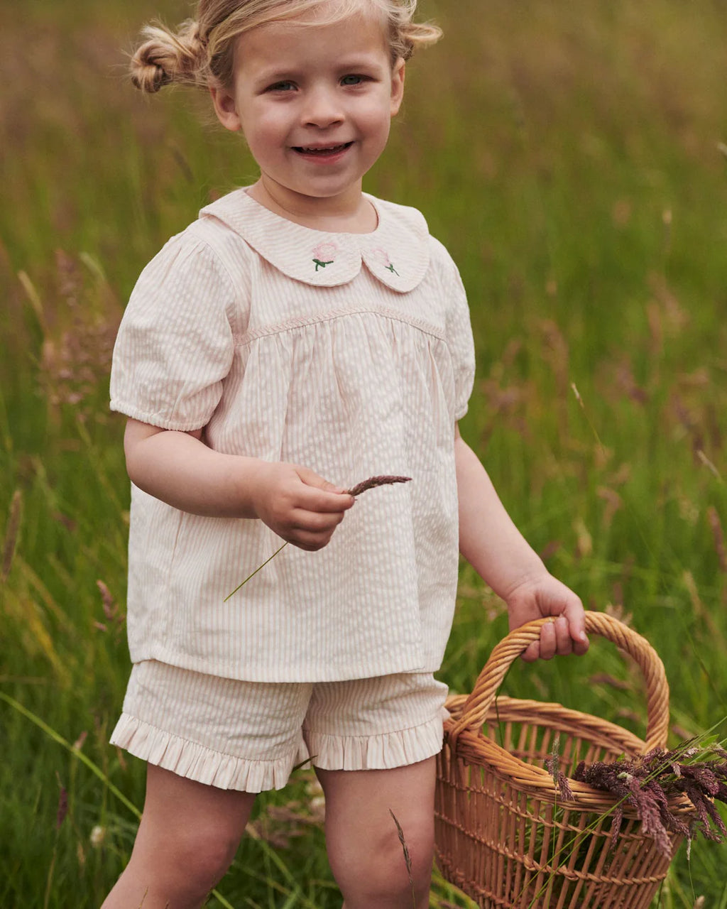 Seersucker Collared Blouse - Dusty Rose with Cream Stripe - Organic Cotton - Copenhagen Colors
