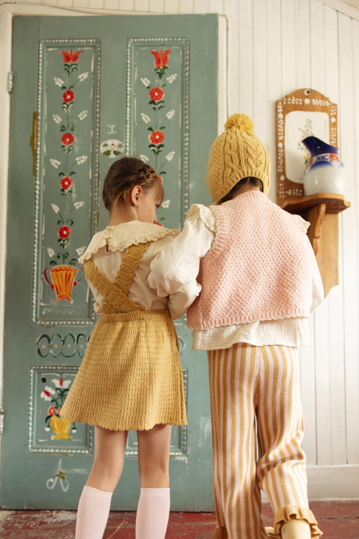 Gestreepte broek met ruches Salia - Biologisch katoen - Honey Blush Stripes - Louise Misha