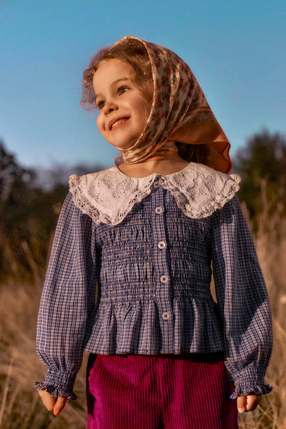 Meisjesblouse Enola - Biologisch katoen - Indigo Cozy Checks - Louise Misha