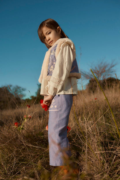 Broek Flofi met borduursels - Biologisch katoen - Light Blue - Louise Misha