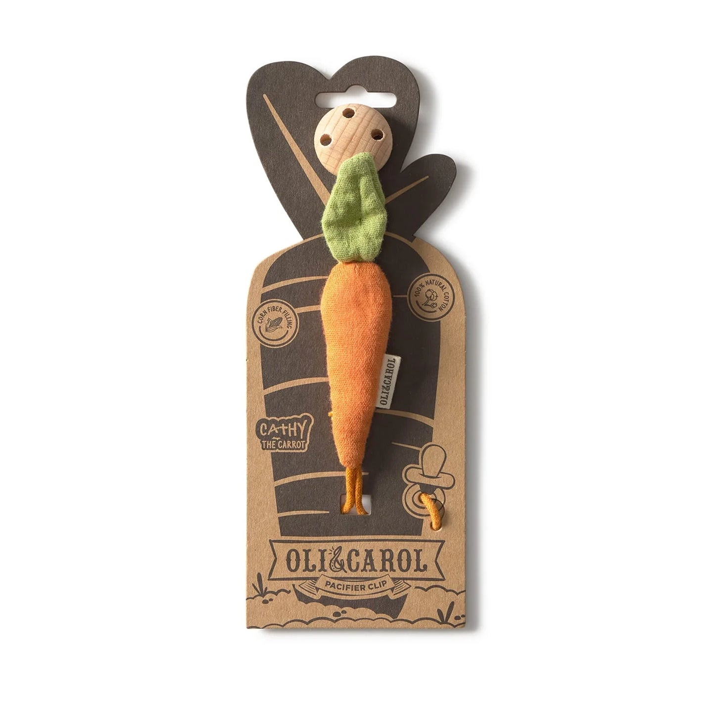 Speenkoord wortel - Cathy the Carrot - Katoen & beukenhout - Oli&Carol