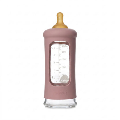 Glazen babyfles - Wide Neck met sleeve/beschermhoes - Glas & natuurrubber - HEVEA