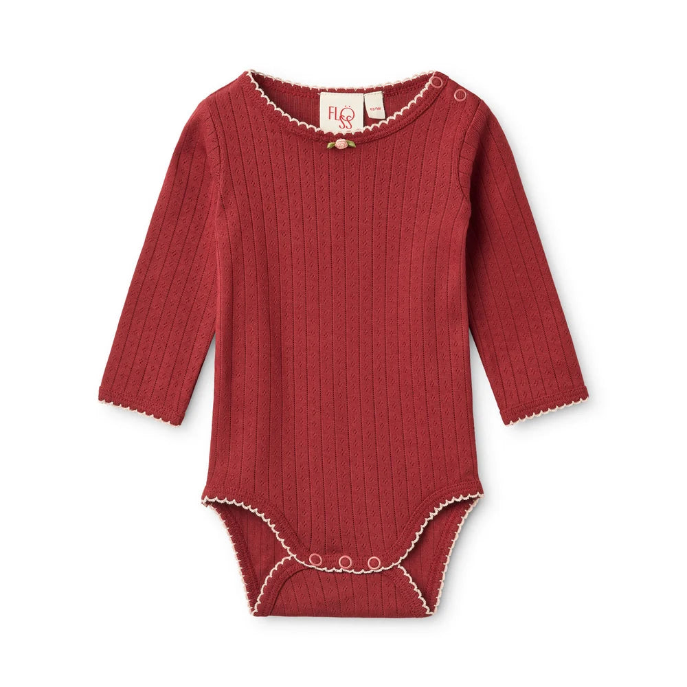 Liva Pointelle Body – Dark Cranberry – 100% katoen - Flöss