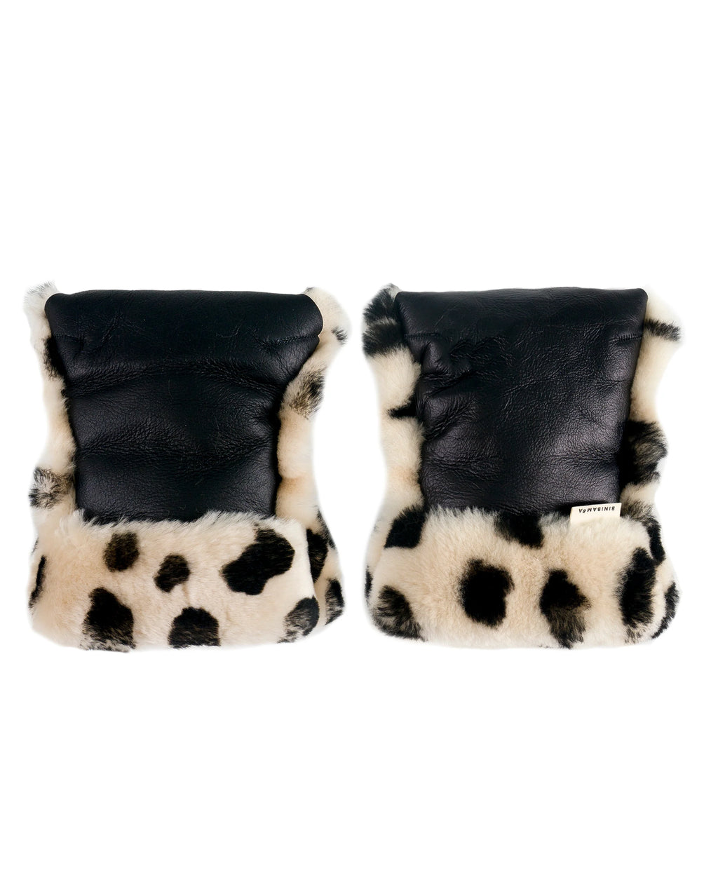 Moufles pour poussette en peau de mouton mérinos - Noir + Toast - BINIBAMBA