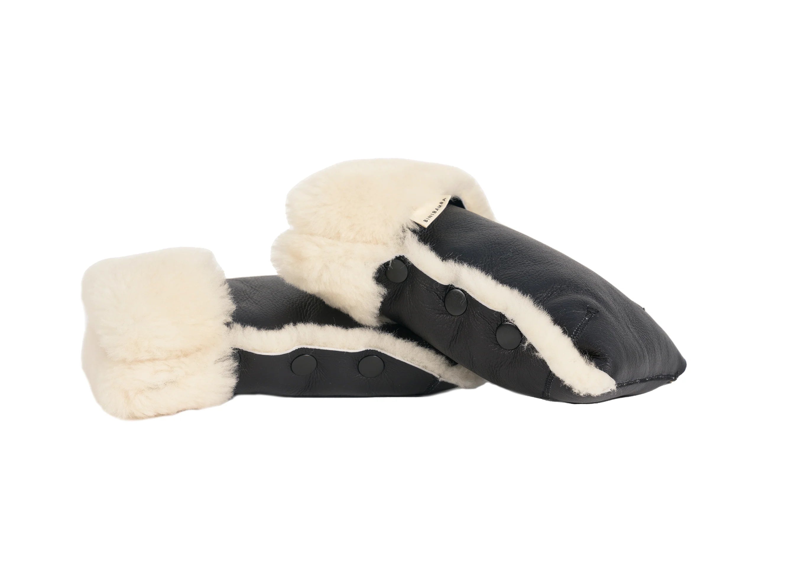Kinderwagen wanten van Merino schapenvacht - Noir + Milk - BINIBAMBA
