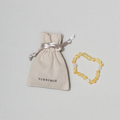 Armband Moonstone & Raw Lemon Amber - 14 cm - Kids 0-3 jaar - Nirrimis