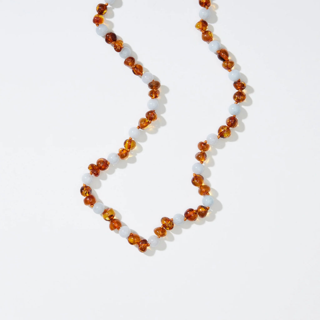 Regn Adult Necklace – Women's necklace with caramel amber and blue aquamarine – Nirrimis