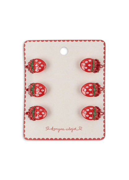6 Pack Mini Hair Claws - Strawberry - Small Hair Clips - Strawberries - Konges Sløjd