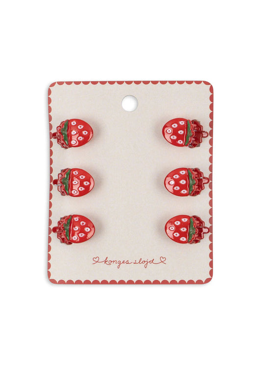 6 Pack Mini Hair Claws - Strawberry - Kleine Haarspeldjes - Aardbeitjes - Konges Sløjd