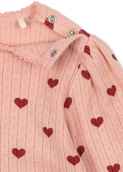 Minnie Romper - Amour Red with Red Hearts - Pointelle - Organic Cotton - GOTS - Konges Sløjd