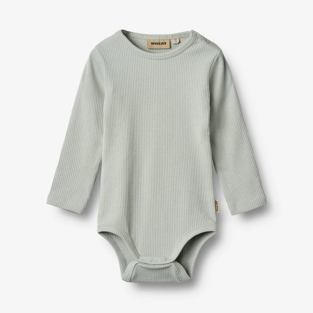 Wheat - Rib Body L/S Spencer - Rainy sky - Romper - Biologisch katoen