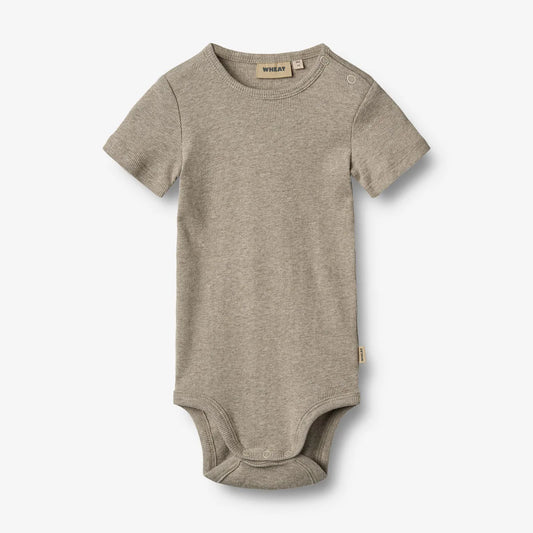 Romper short sleeve Timo - Organic cotton - Gravel melange - Wheat