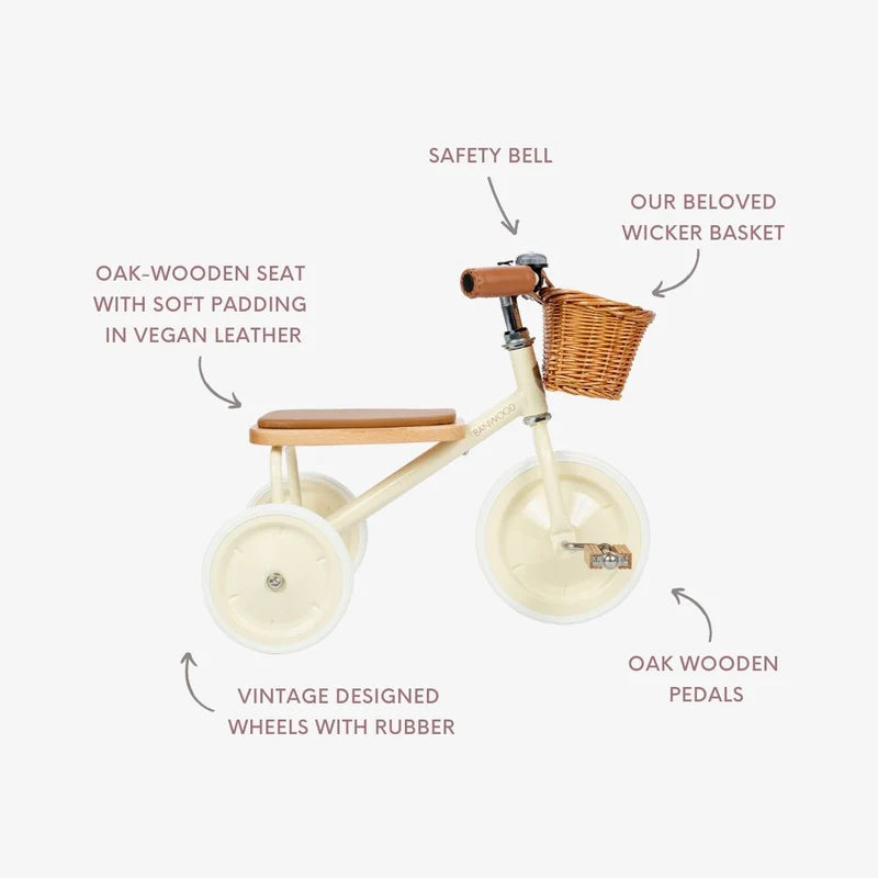 Kinder driewieler met rieten mandje - Trike Vintage - Cream - Banwood - productfoto - afbeelding 3